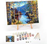 Ledgebay DIY Paint by Numbers Kit for Adults Framed Canva: Beginner to Advanced Paint by Numbers Kit, Kits Include Acrylic Paint Set (4) Brushes & Tabletop Easel (Northwoods Retreat 16" x 20" Framed)