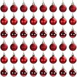 Belle Vous 48 Pack Red Christmas Baubles - 3cm/1.18 Inches Baubles - 16 each of Glitter, Gloss & Matte Finishes with String for Christmas Tree Decorations, Xmas Party Decor - Ball Hanging Ornaments