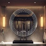 JOZIBA® Decorative Glass Led Bathroom Round Mirror (21 x 21 Inch_56, White Light + Warm Light, Wall mounting, Unframed)