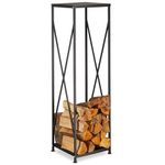 Gr8 Garden Large Black Metal Steel Firewood Rack Log Storage Holder Tall Shelf Stand