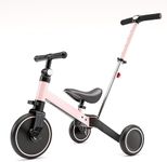 FAYDUDU 4 in 1 Kids Tricycles with Parent Push Handle Toddler Balance Bike Toddler Tricycle for 1-4 Years Old Boys Girls Baby Walker with Adjustable Seat and Detachable Pedal (Pink Black)