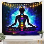 Yoga Tapestry Wall Hanging,Chakra Meditation Tapestry,Blue Mandala Lotus Wall Tapestry for Adult Kids Bedroom,Boho Hippie Style with Chakra Art Print Tapestry for Bedroom Living Room Dorm,59X82 Inches