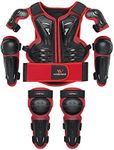 WOSAWE Kids Dirt Bike Chest Protector Skating Knee Elbow Pads Youth ATV Spine Protective Gear Kit, Red