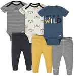 Onesies Brand Baby 3 Onesies 3 Pants Outfit Bundle Mix n Match Newborn to 12M, Black Yellow Tiger Stripe, 3-6 Months