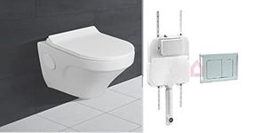 Water Closet Wall Mounted with Soft Seat Cover American Standard in-Wall Flushing Cistern Luxury White Concealed Cistern Tank with Chrome Round Flush Plate - 10 L (Large)