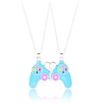 CERSLIMO Best Friend Necklace, Bff Necklace for 2 Girls, 2 Pcs Silver Best Friend Necklaces for Kids | Magnetic Blue Game Handle Pendant Necklace Friendship Gifts Jewellery for Birthday Christmas