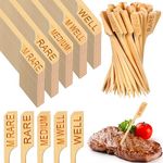 Soaoo 500 Pcs 3.5" Assorted Bamboo Wood Steak Markers Steak Temperature Sticks Meat Doneness Picks Bamboo Paddle Skewers Sticks for BBQ Barbecue Party Cocktail Fruit Grilling Roasting