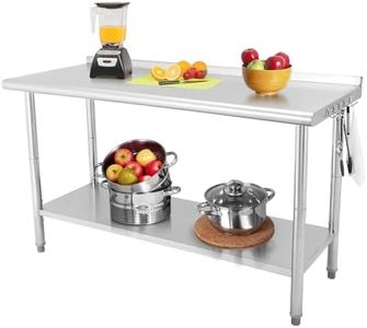 GarveeTech 60" x 24" Stainless Steel Prep Table, NSF Metal Work Table with Backsplash, Adjustable Undershelf, 5 Hooks, Heavy Duty Workbench Workstation for Home Kitchen Restaurant