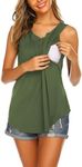 Ekouaer Women's Maternity Nursing Tank Tops Sleeveless Breastfeeding Shirts Double Layer Summer Buttion Pregnancy Clothes Army Green