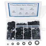 Boeray 330pcs Metric Black Nylon Plastic Washer Flat Washer Assortment Kit- M2.5 M3 M4 M5 M6 M8