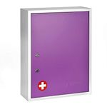 AdirMed Locking Medicine Cabinet Wall Mounted First Aid Cabinet with Lock, Lockable Wall Medicine Cabinet with Dual Lock and Dual Keys, 21" H x 16" W x 6" D, Purple