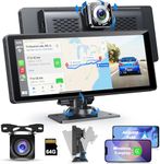 10.26' HD IPS Screen Apple Carplay for Car with 4K Dash Cam, Portable Car Radio with 64G TF Card, Android Auto, Backup Camera, Loop Recording, Bluetooth, GPS Navigation, Mirror Link/Mic/TF/USB/AUX