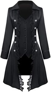 Women's lace Steampunk Jacket,Medieval Pirate Renaissance Goth Costume,Retro Victorian Vampire Tailcoat Vintage Frock Coat, Black, Medium