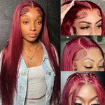 SUPER STYLE 13x4 Red Lace Front Wigs Human Hair 26 Inch Straight Burgundy Wig Pre Plucked with Baby Hair