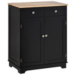 HOMCOM Kitchen Storage Cabinet, Sideboard Buffet Cabinet with Solid Wood Top, Adjustable Shelf, 2 Drawers and 2 Doors, Black