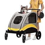 Susire Large Dog Travel Stroller: Extra Wide 4 Wheels Heavy Duty Pet Foldable Jogger Wagon with Adjustable Handle - Doggy Large Capacity Traveling Buggy Strollers with Back Front Entry Breathable Mesh