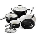 Tramontina Gourmet Ceramica Deluxe Cookware Set, PFOA- PTFE- Lead and Cadmium-Free Ceramic Interior, 8-Piece, Metallic Black, Made in Italy