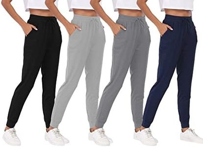 BVNSOZ Joggers for Women with Pockets Drawstring Sweat Pants for Yoga Running Workout, 4 Pack Black,dark Grey,navy,light Grey, Large