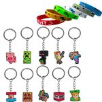 GWAWG 16Pcs Minecraft Keychains Rubber Bracelet,Birthday Game Party Supplies,Backpack Pendant,Birthday Gift Fillers