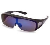 Bestum Driving Glasses Wraparounds Polarized Flip Up Fitover Sunglasses (Black, Blue Mirror)