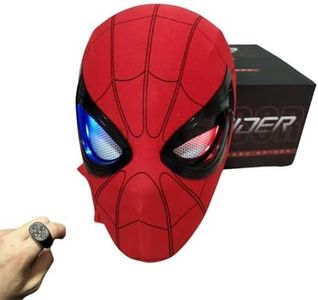 Cittanoiues Electric Spider Hero Mask, Ring Remote Control Movable Mechanical Eye and LED Lights, Realistic Spider Superhero Full Mask, Movable Lens Cosplay, Wearable Movie Props Mask, (Red)