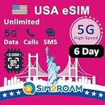 USA Prepaid eSIM Card(Use T-Mobile network)|Unlimited 5G/4G Internet Data in USA(Hawaii included)+Low-Speed Data in Canada and Mexico|Unlimited Calls and Texts among US, CA and MX|Refillable (6 Days)