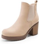 DREAM PAIRS Women's High Chunky Heel Chelsea Ankle Boots Slip On Elastic Fall Heeld Booties Shoes, Size 11, NUDE-SUEDE, FRE