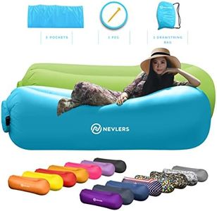 Nevlers 2 Pack Blue & Green Inflatable Loungers Air Sofa | Perfect for Beach Chair Camping Chairs or Portable Hammock & Includes Travel Bag Pouch & Pockets | Camping Accessories Blow Up Lounger