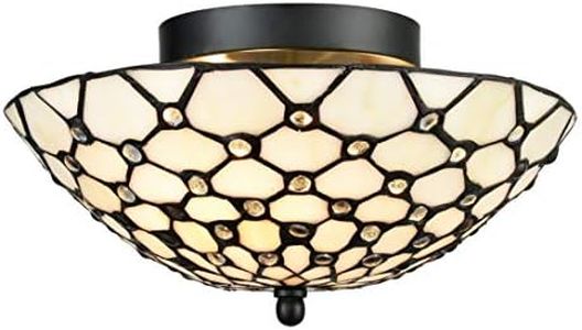 DIRYZON EUL Tiffany Style Semi Flush Mount Ceiling Fixture Antique Brass & Art Colorful Glass Shade-3 Lights