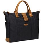 Laptop Bag for Women, VASCHY Water Resistant Vintage Leather Waxed Canvas Tote Bag Work Bag for Women Fits 15.6 inch Laptop, Black, L