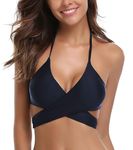 SHEKINI Womens Push Up Bikini Top Halter Bandage Bathing Suits Tops Criss Cross Swimsuits Top Only, Top Only - Deep Blue, Medium
