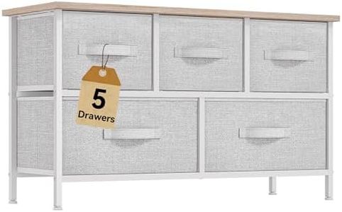 DWVO Dresser TV Stand, Fabric Dresser with 5 Drawers, Dresser for Bedroom, Wide Dresser, Storage Tower, Chest of Drawers for Closet, Living Room, Hallway, Light Grey