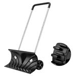 Heavy Duty Rolling Snow Pusher Manual Push Plow with Adjustable Aluminum Handle,Suitable for Walkways, Sidewalks, Stoops, Decks, Patios & More(66cm Blade)