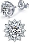 IMOLOVE Moissanite Stud Earrings Lab Created Diamond Earrings in Sterling Silver Ring with 18K White Gold Plated for Women Men D Color Round Cut