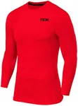 TCA Performance Long Sleeve Compression Shirt Men - BJJ Rashguard, Mens Compression Shirt, White/Black Compression Shirts Men - High Risk Red, Small