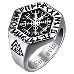 FaithHeart Viking Rings for Man Personalised Nordic Runic Compass Ring Scandinavian Style Vegvisir Jewellery Stainless Steel Signet Rings Size O