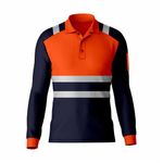 Hi Vis High Visibility Reflective Tape Safety Contrast Polo Shirt Long Sleeve Workwear Tee Tshirt Top Orange Navy