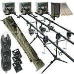 Full Carp fishing Set Up Complete 3 x Rods Reels Alarms 3+3 Holdall+Rigs & Batteries