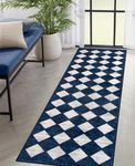 Lahome Checkered 2x8 Hallway Runner Rug,Soft Kitchen Runner Rugs Non Skid Washable,Blue Bathroom Carpet Runner,Moroccan Trellis Low Pile Rug Runner for Entryway Laundry Room Foyer(2'x8',Blue)