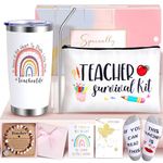 YONTINY Teacher Gifts for Women, Personalised Thank You Teacher Gifts Best Teacher Hamper Gift Set Include 20oz Teacher Travel Mug, Makeup Bag, Maple Leaf Bookmarks, Keyrings, Socks, Greeting Card