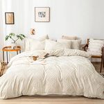 Warmarky Beige Duvet Cover Queen Size(90x90’’) Boho Pattern Tufted Comforter Cover Soft & Breathable Microfiber,1pcs Duvet Cover,2pcs Envelop Pillowcase(NO Comforter)