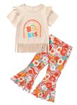 Toddler Baby Girls Sister Clothes - Cute Newborn Ruffled Fringe Top Infant Romper Flared Pants Matching Outfit(Apricot, 100, 1258b)