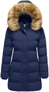 WenVen Women's Winter Cold Weather Warm Puffer Coat Quilted Parka Jacket (Navy,3XL)