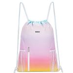 Drawstring Backpack Sports Gym Sackpack with Mesh Pockets Water Resistant String Bag for Women Men Children (Rainbow)…