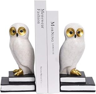 Kakizzy Book Ends for Shelves, Owl Decorative Bookends Bronze Bird Book Stopper Unique Kids Book Holders with Anti-Slip Base Luxurious Bookends for Kids Rooms Office Home Decor(White)