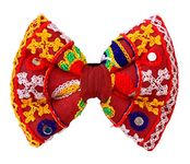 For The Fur Kids Rangeelo Dog Bow Tie: Traditional Mirror Work Dog Bow Tie for Weddings & Festivals (Red)