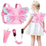 Lehoo Castle Toddler Reins, 4 in 1 Baby Reins Walking Harness Butterfly, Reins for Toddler with Anti Lost Wrist Link, Toddler Harness for Walking 1-3 Years (Pink)