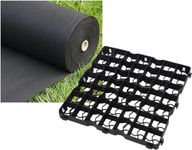 FXDM MEMBRANE INCLUDED - Gravel/Grass Grid Paver Path Base Mat FOR Greenhouse Deck Turf Lawn Shed Garden (12 Grids = 3m²), Black