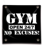 Workout Banner GYM Open 24/7 No Excuses Motivational Home Gym 3 FT by 3 FT Flag Bodybuilding Home Décor Wallpaper Gym Flag College Dorm Tapestry Wall Hanging Poster Wall Décor