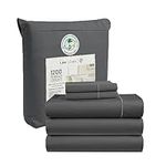 LANE LINEN Split King Sheets, 1200 Thread Count 100% Egyptian Cotton Sheets for Split King Size Bed, 5Pc Split King Bed Sheets Set, Soft & Breathable, Elasticized Deep Pocket Sheets - Charcoal